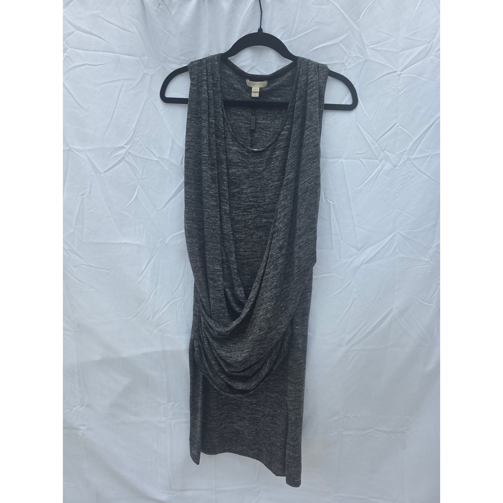 Burberry Brit Womens Grey Heather Linen Blend Drape Front Sleeveless Dress L NWT